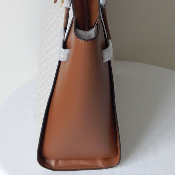 NWT MICHAEL KORS CARMEN MK Monogram LARGE TZ VANILLA BROWN Tote Shoulder Bag… - Picture 7 of 9